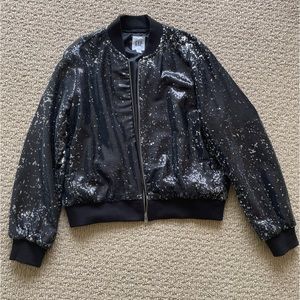 GAP Sequin Bomber Jacket Black Size Small